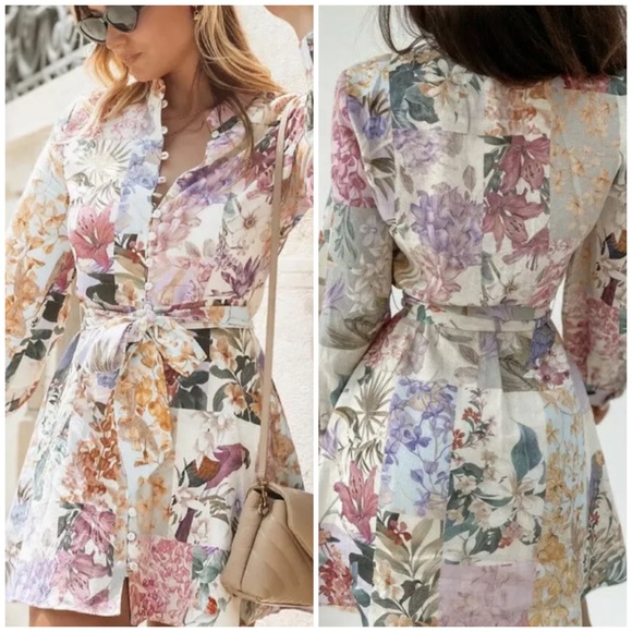 Zara multicolored print floral dress pink white - Picture 2 of 16